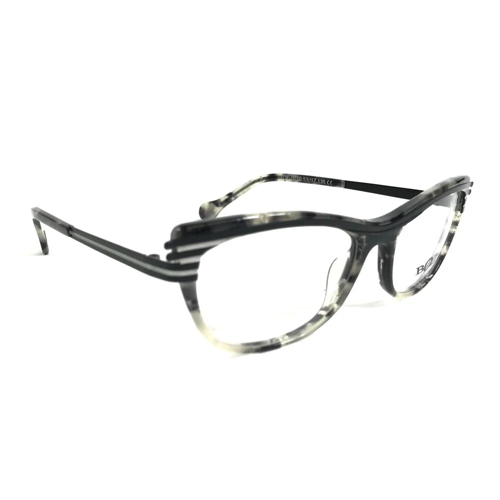 BOZ Eyeglasses Frames ZOE 0010 Black White Striped Gray Horn Cat Eye 53-17-135